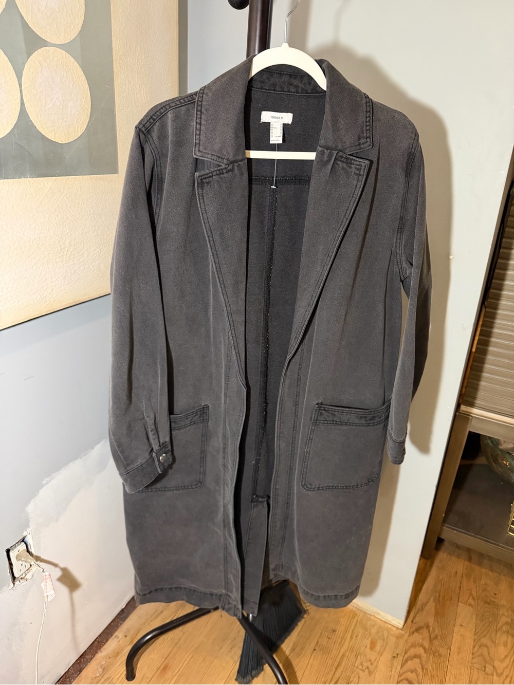 Forever 21 Denim Grey Duster Open Front Jacket Coat